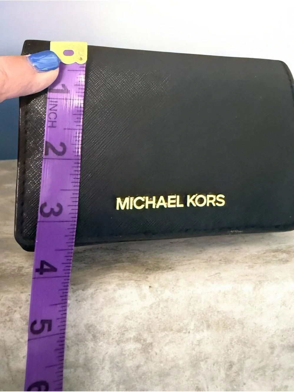 Michael Kors Black Leather Folding Wallet with Gold Logo